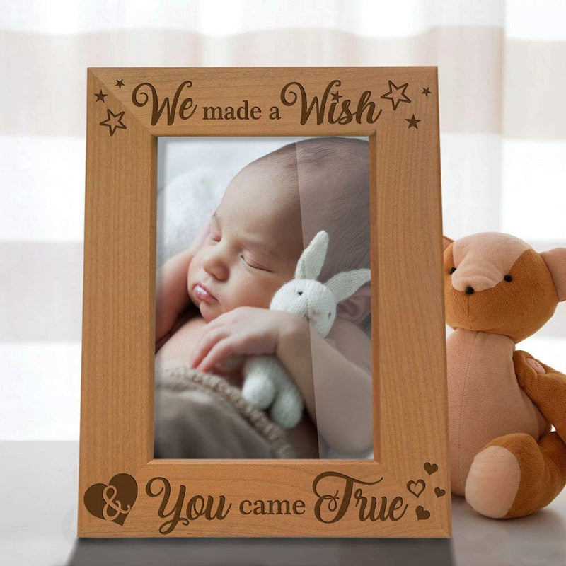 KATE POSH - We Made a Wish & You Came True Engraved Natural Wood Picture Frame, New Baby Gifts, New Mom, New Dad, Adoption Gifts (4x6 Vertical) - Image 4